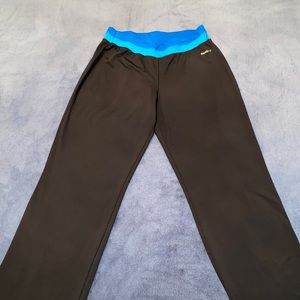 Reebok Blue Wave Waistband Black Wide Leg Workout Active Pants